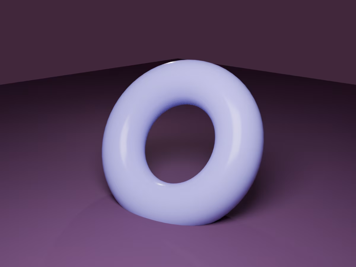 Ein glänzender violetter Torus, gerendert mit Blenders Cycles-Engine – Material, Beleuchtung und Kamera von Grund auf im echten Programm gesetzt